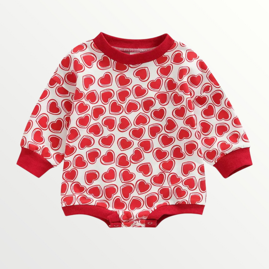 Amour Heart Sweatshirt Romper - Red