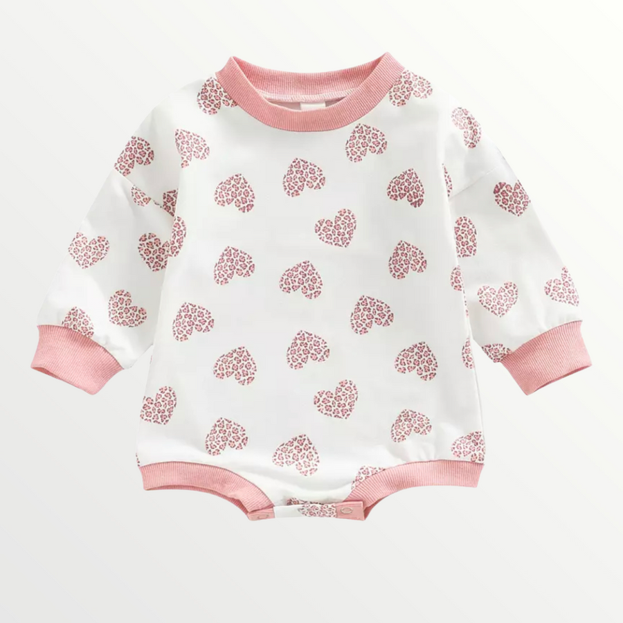 Amour Heart Sweatshirt Romper - pink