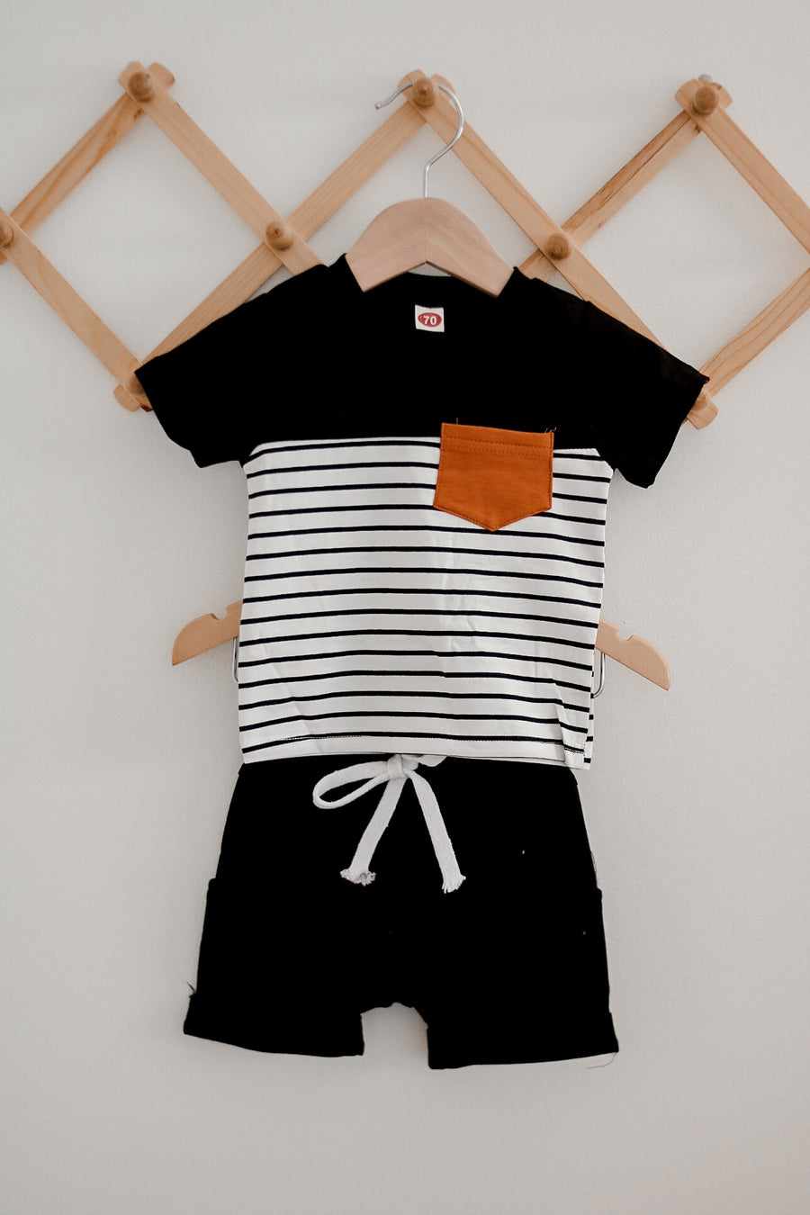 Striped Shirt + Shorts Set - Black