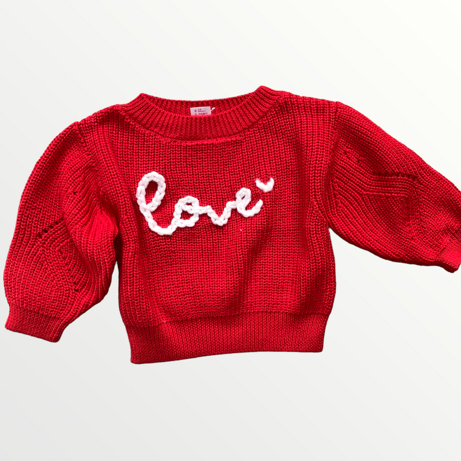 LOVE Hand embroidered Knit Sweater - red