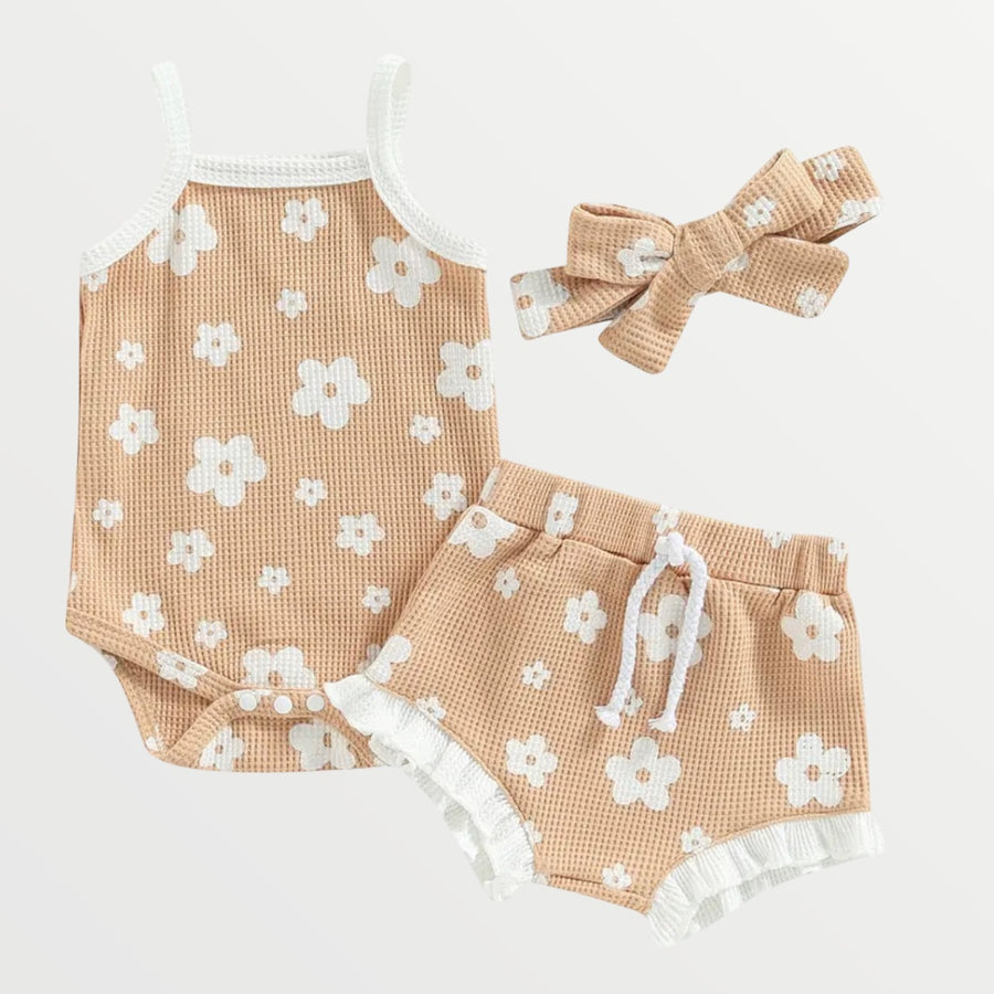 Flor - Waffle Knit Bodysuit  + Bloomer Set - Tan