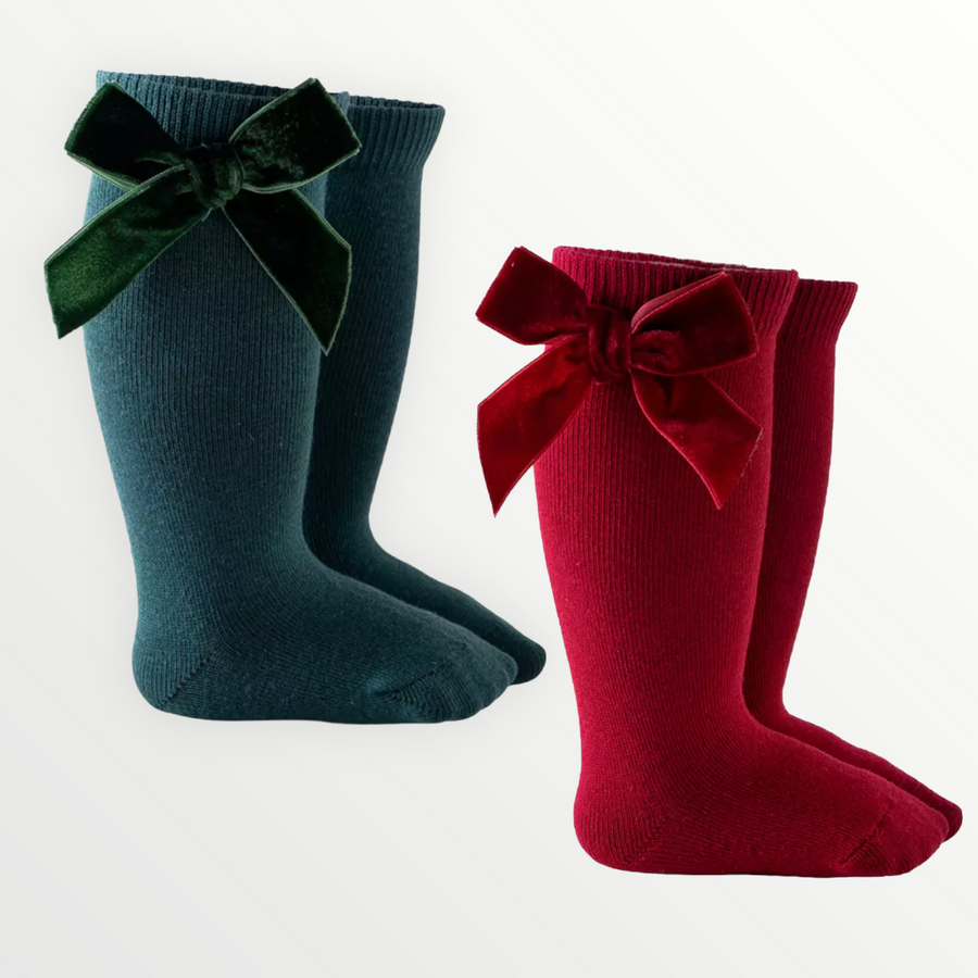 Velvet Bow High Knee Socks - Christmas Edition
