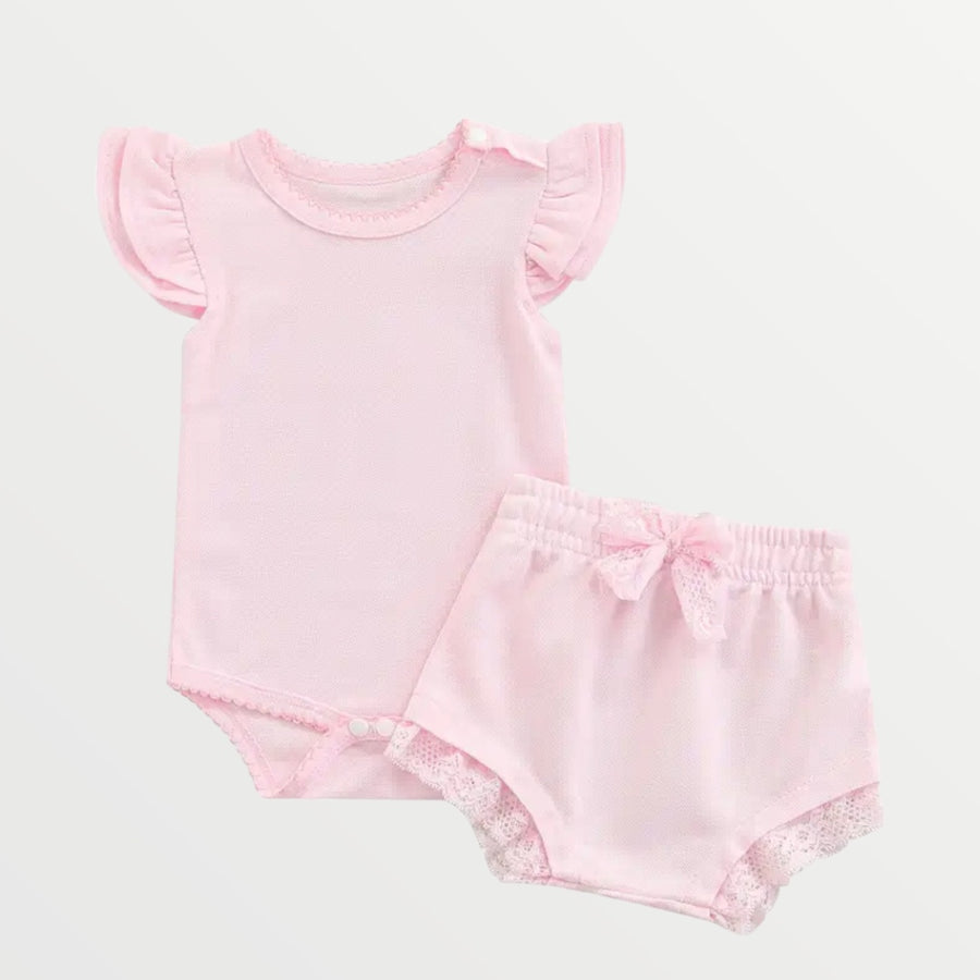 Mia - Waffle Knit Bodysuit  + Bloomer Set - pink