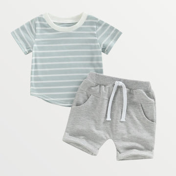 Striped Shirt + Shorts Set - Teal