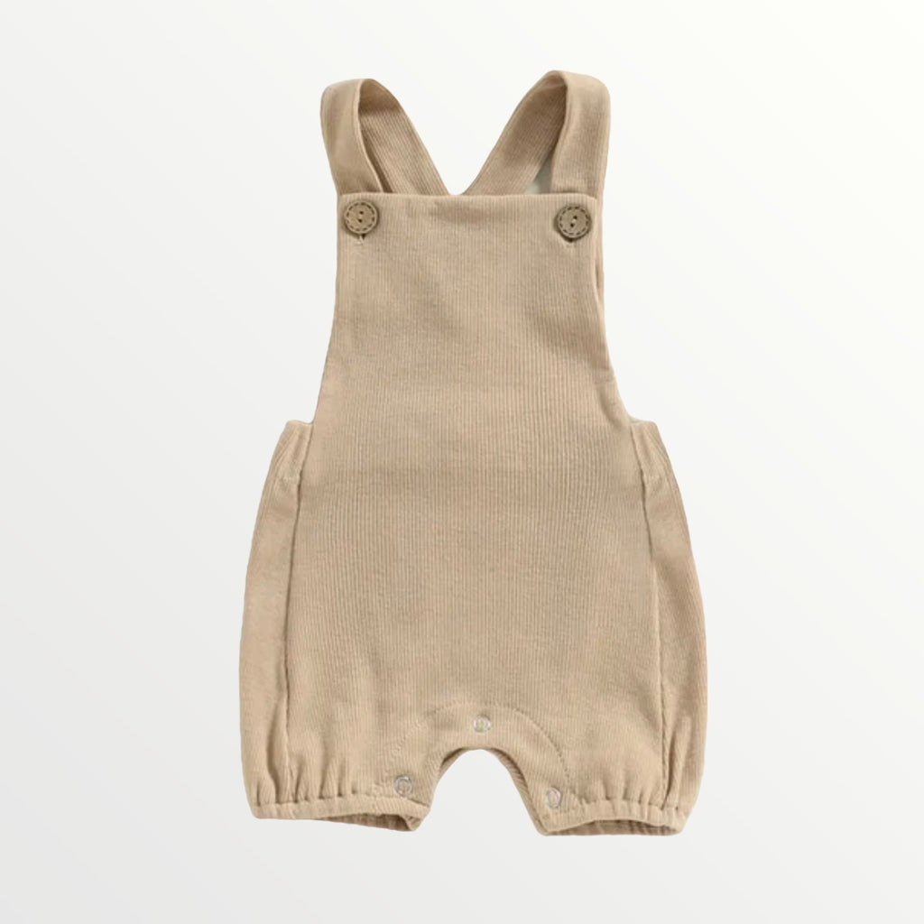 Ribbed Suspender Romper - Tan