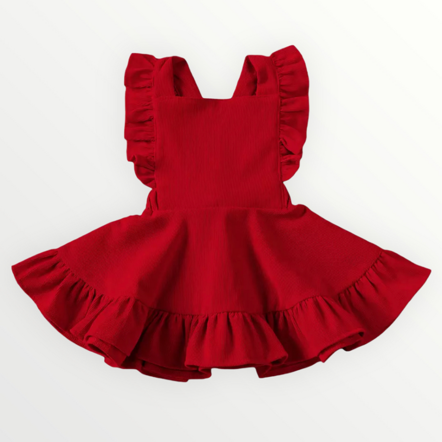 Corduroy Ruffle Dress - Red