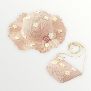 Daisy Sun Hat + Purse Set - Pink