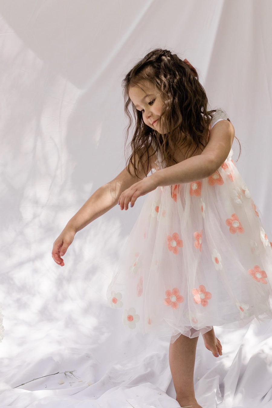 Floral Tulle Dress - Peach