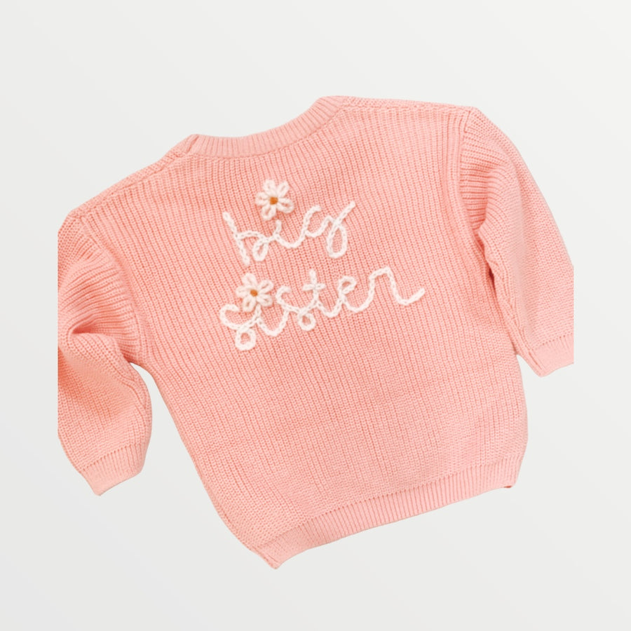 Big Sister l Hand embroidered Knit Sweater - Pink