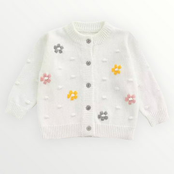 Floral Knit Cardigan - White