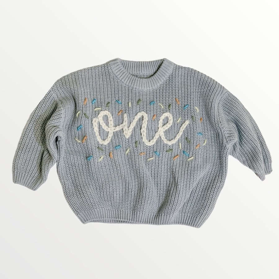 ONE Hand-embroidered Chunky Sweater - Blue