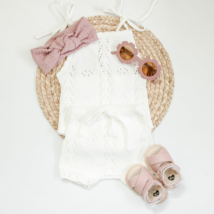 Leah | Knit Romper and Bloomers Set  White