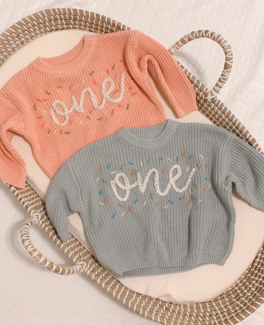 ONE Hand-embroidered Chunky Sweater - Pink
