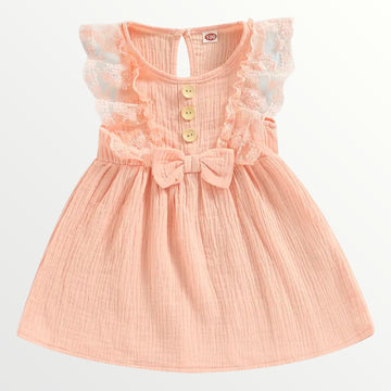 Doja | Lace Sleeve Dress - Peach