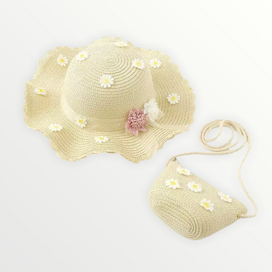 Daisy Sun Hat + Purse Set - Light Tan