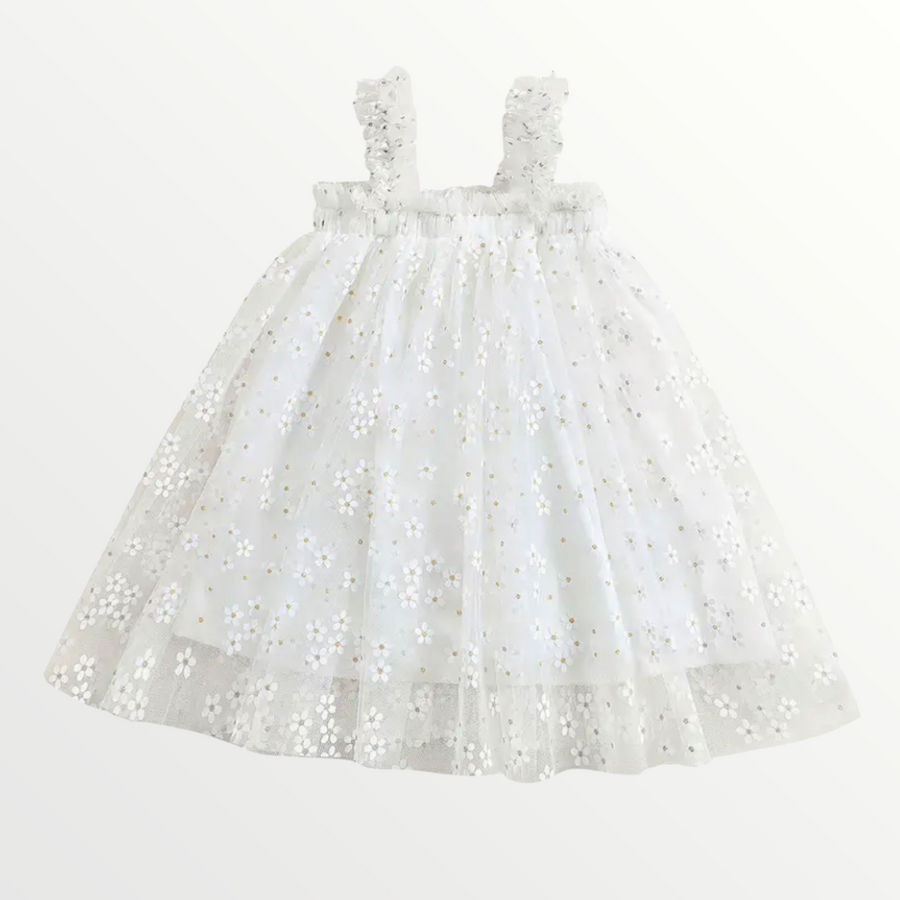 Daisy Gold Tulle Dress - White