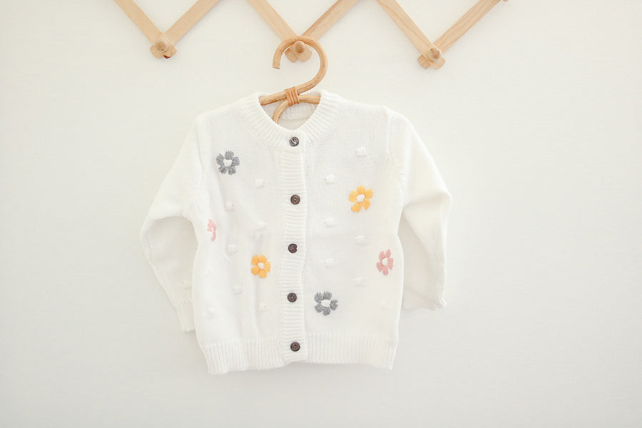 Floral Knit Cardigan - White