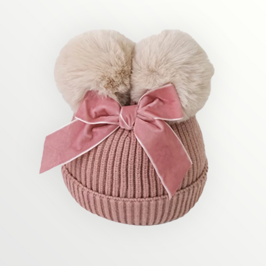 Pom pom & Bow Beanie - Pink