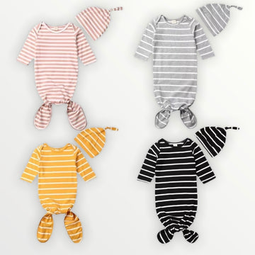 Striped Sleeper, Nightgown with Beanie | One Size - 4 Colors