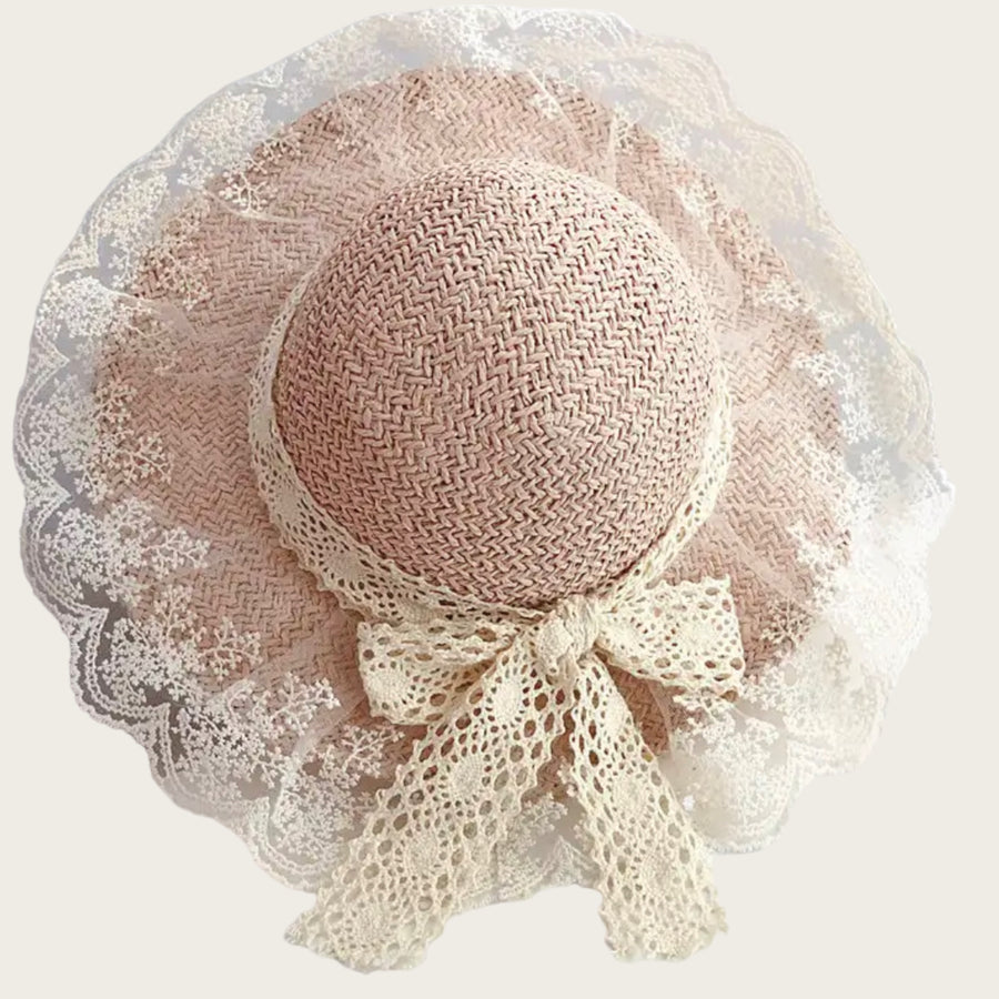 Lace Sun Hat w/ Bow - Pink