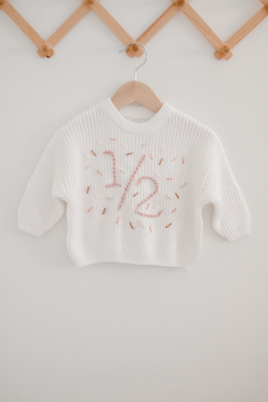 1/2 Birthday Hand-embroidered Chunky Sweater - White